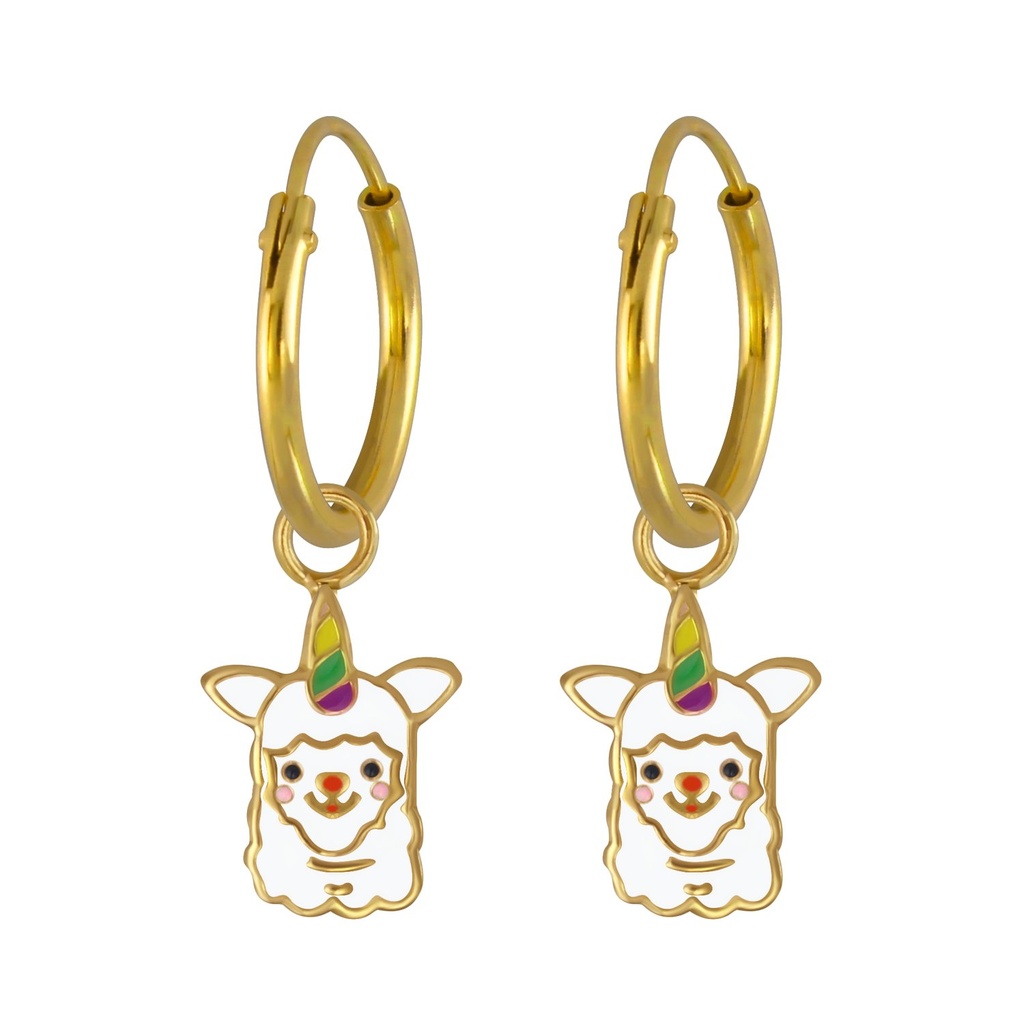 Silver Alpaca Charm Hoop Earrings