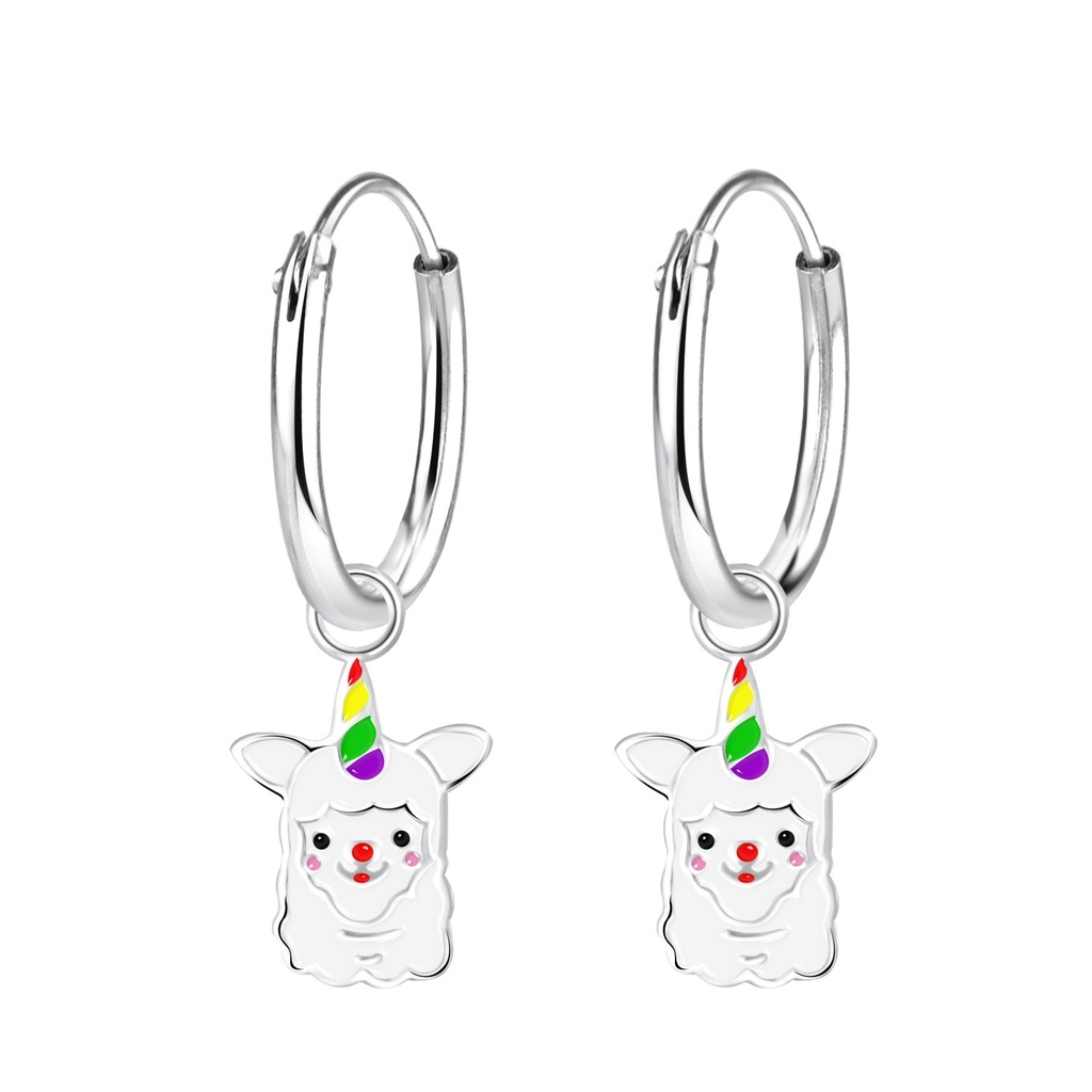 Silver Alpaca Charm Hoop Earrings