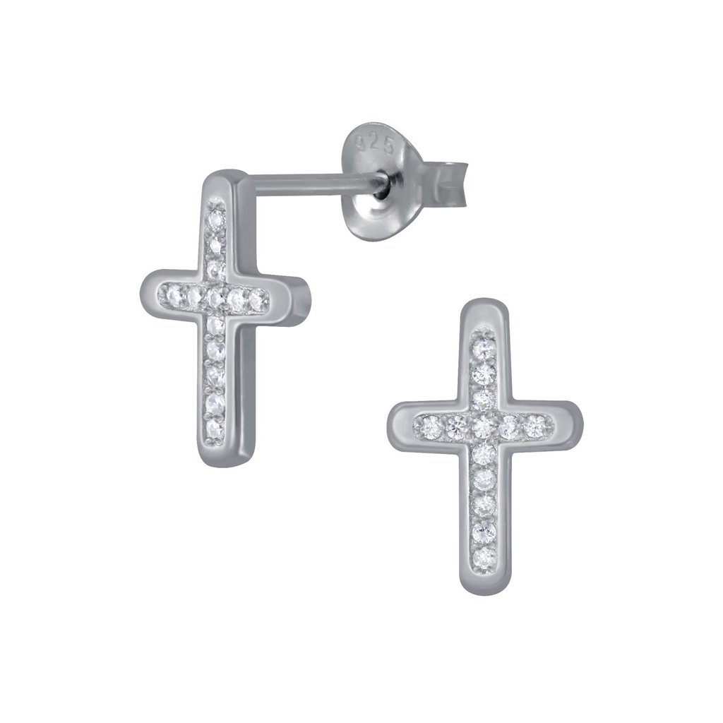 [10005945] Silver Cross Stud Earrings