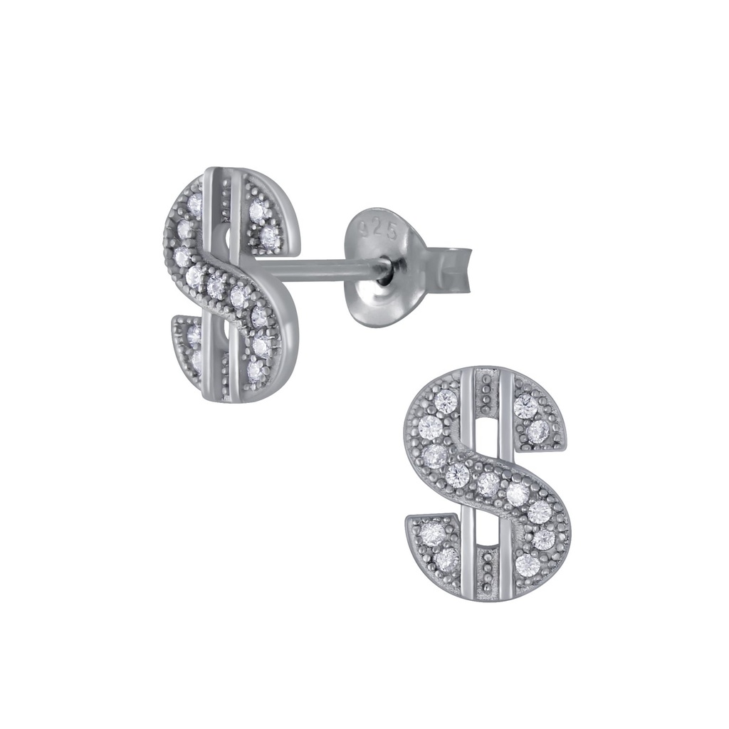 [10005943] Silver Dollar Sign Stud Earrings