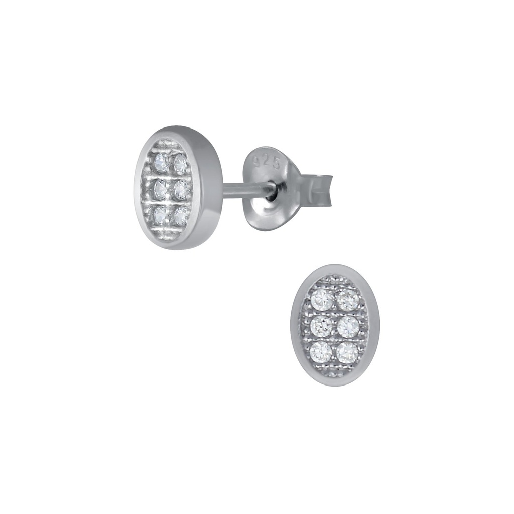 Silver Oval Stud Earrings