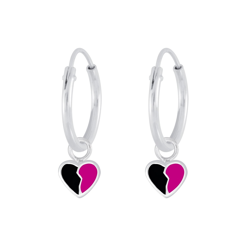 Silver Heart Charm Hoop Earrings