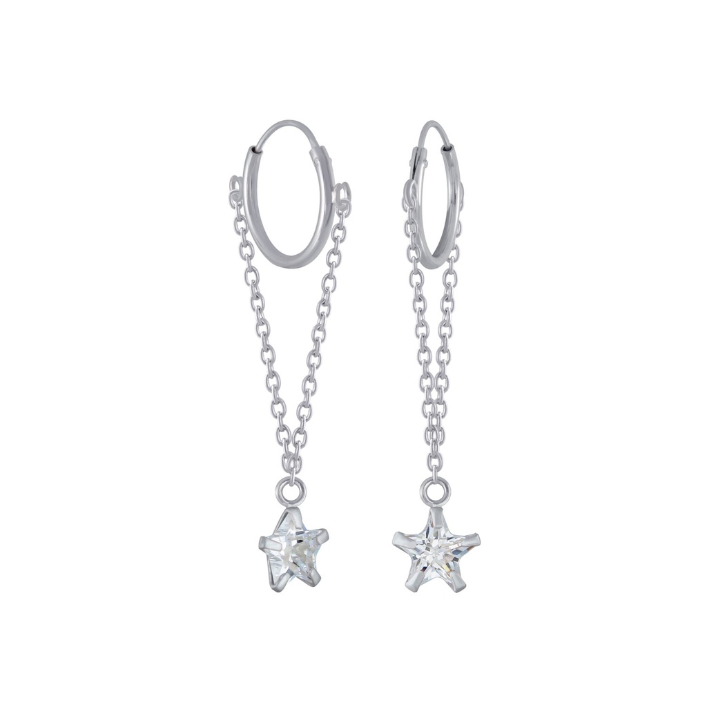 Silver Star Cubic Zirconia Charm Hoop Earrings