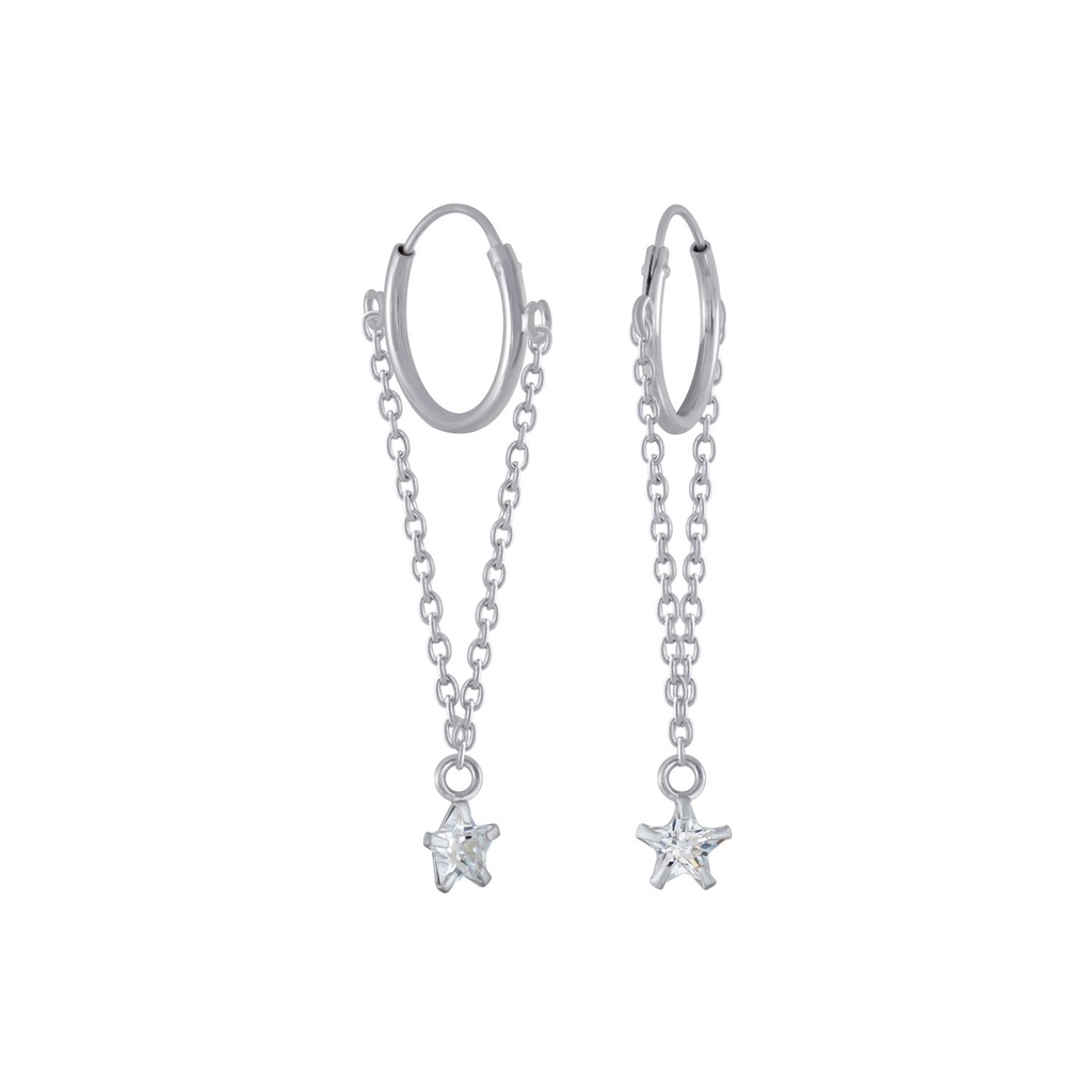 Silver Star Cubic Zirconia Charm Hoop Earrings
