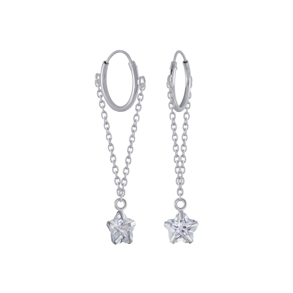 Silver Flower Cubic Zirconia Charm Hoop Earrings