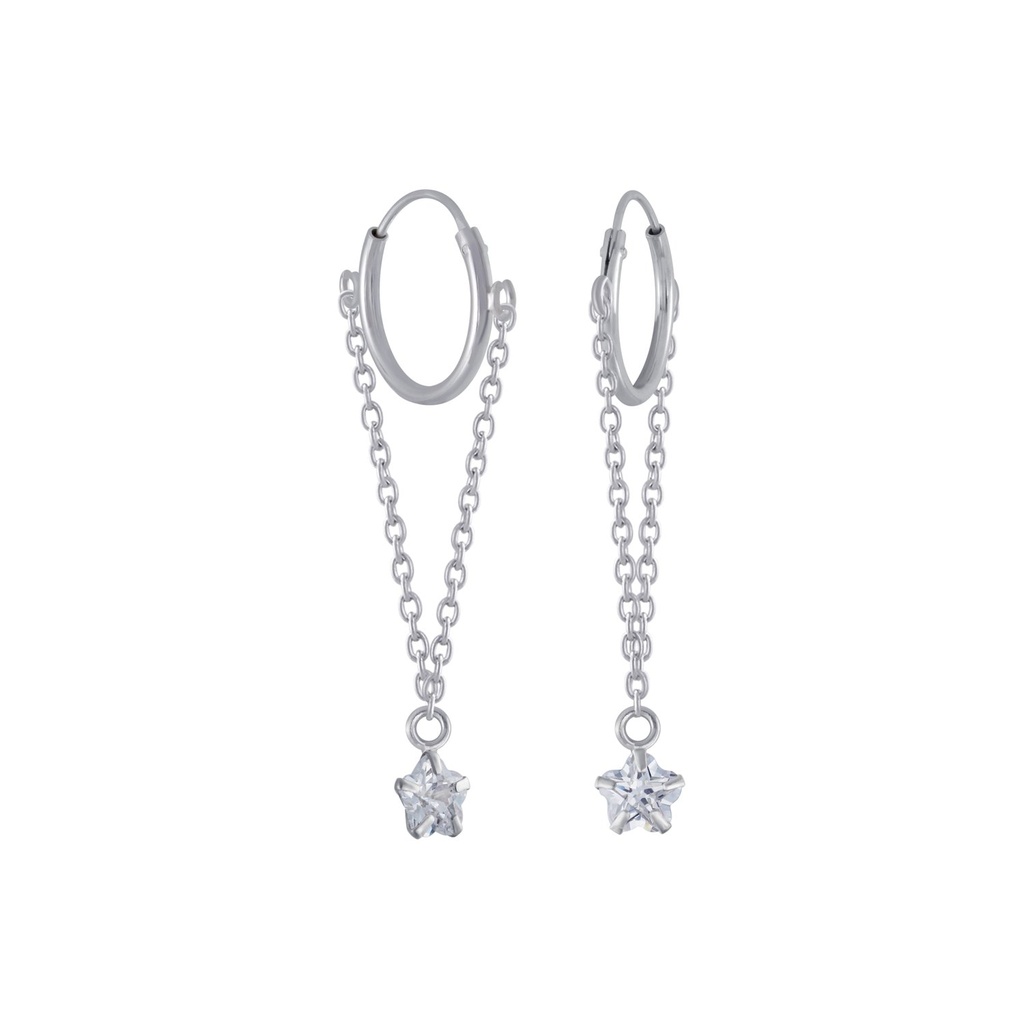 [10005932] Silver Flower Cubic Zirconia Charm Hoop Earrings