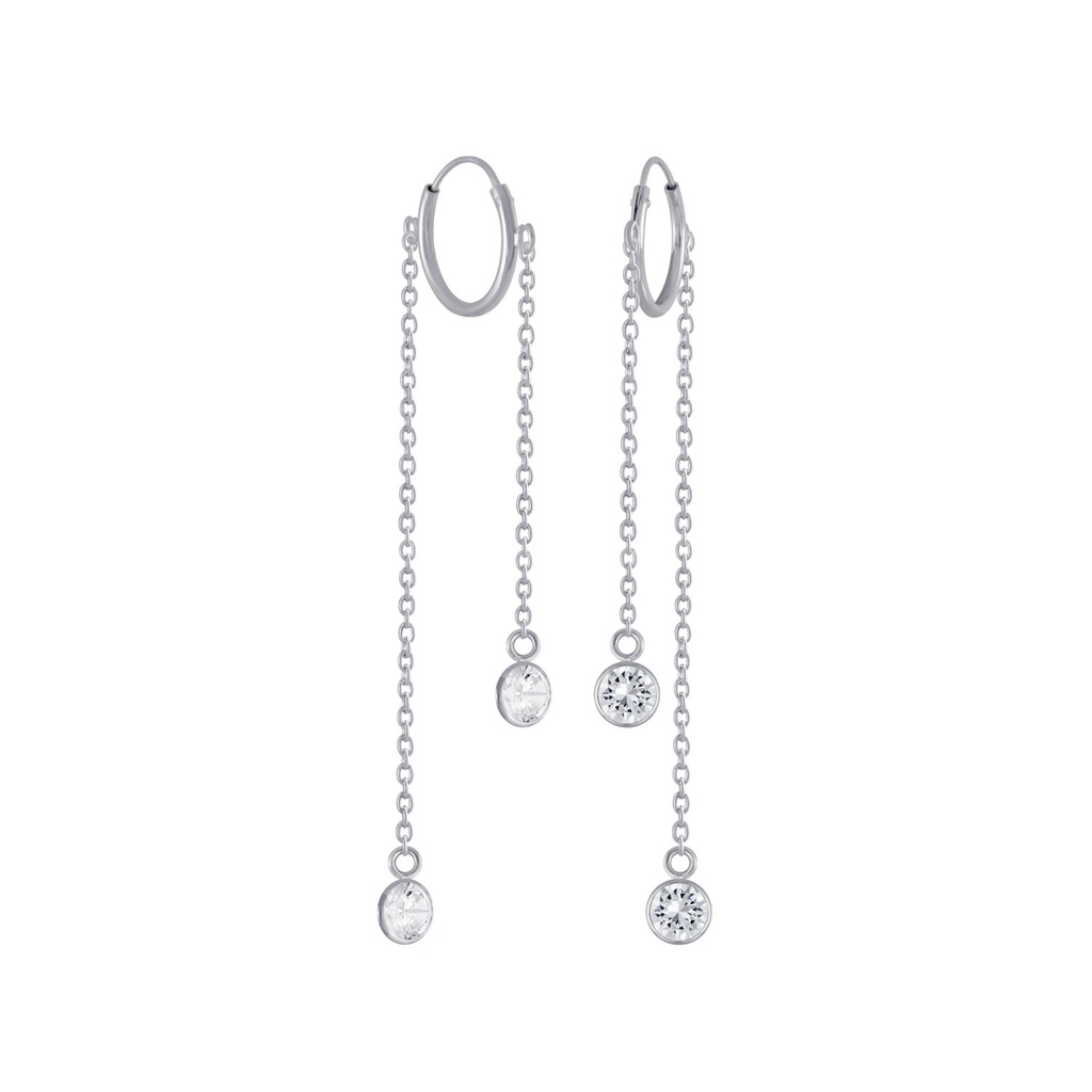 Silver Round Cubic Zirconia Charm Hoop Earrings