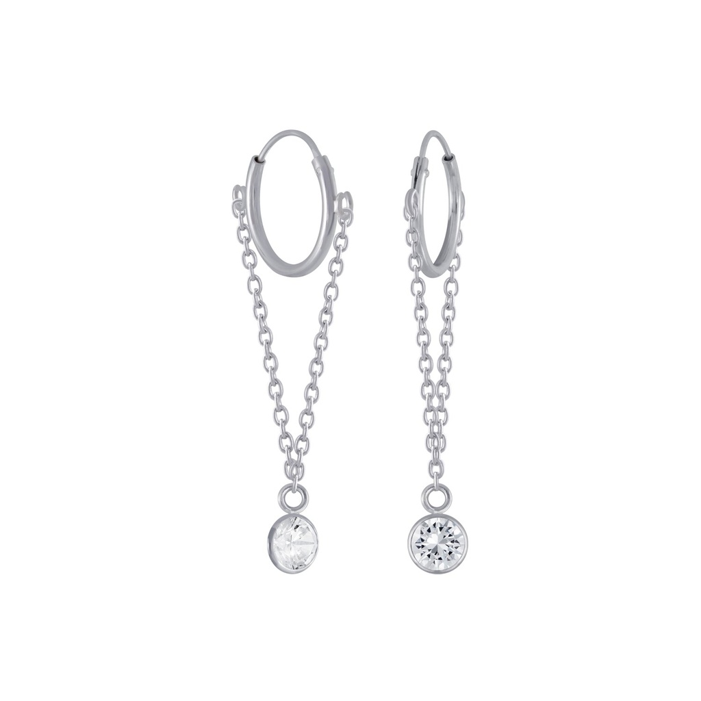 Silver Round Cubic Zirconia Charm Hoop Earrings