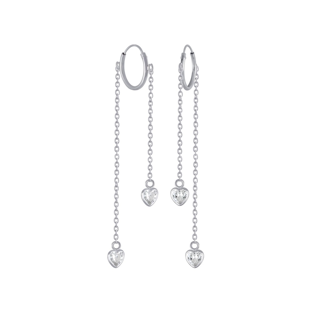 Créoles breloque en argent zircon cœur