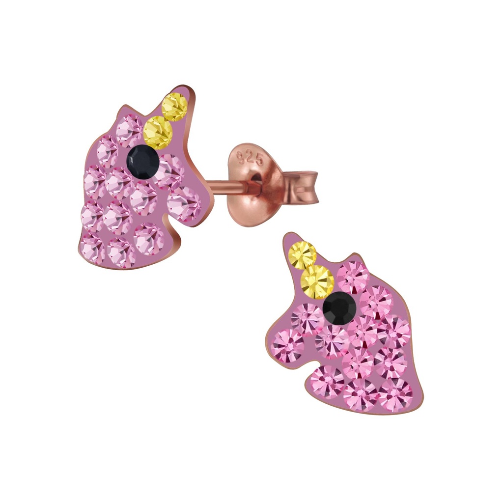 Silver Unicorn Crystal Stud Earrings