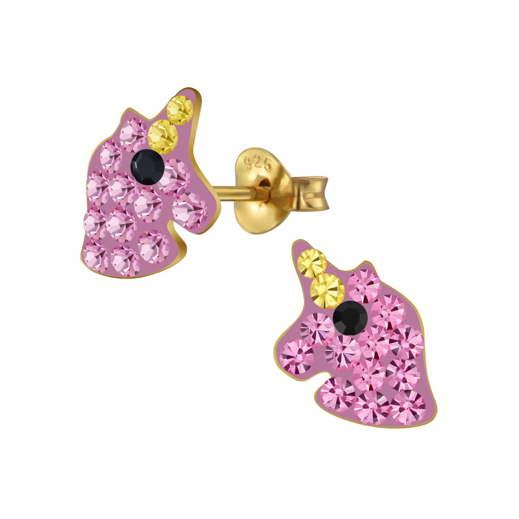 Puces d'oreilles licorne en argent cristal