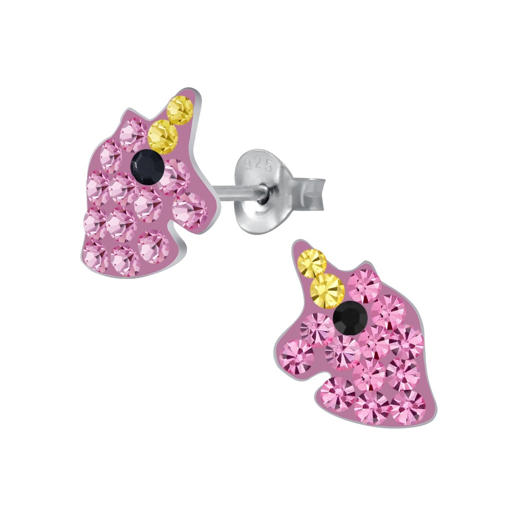 Silver Unicorn Crystal Stud Earrings