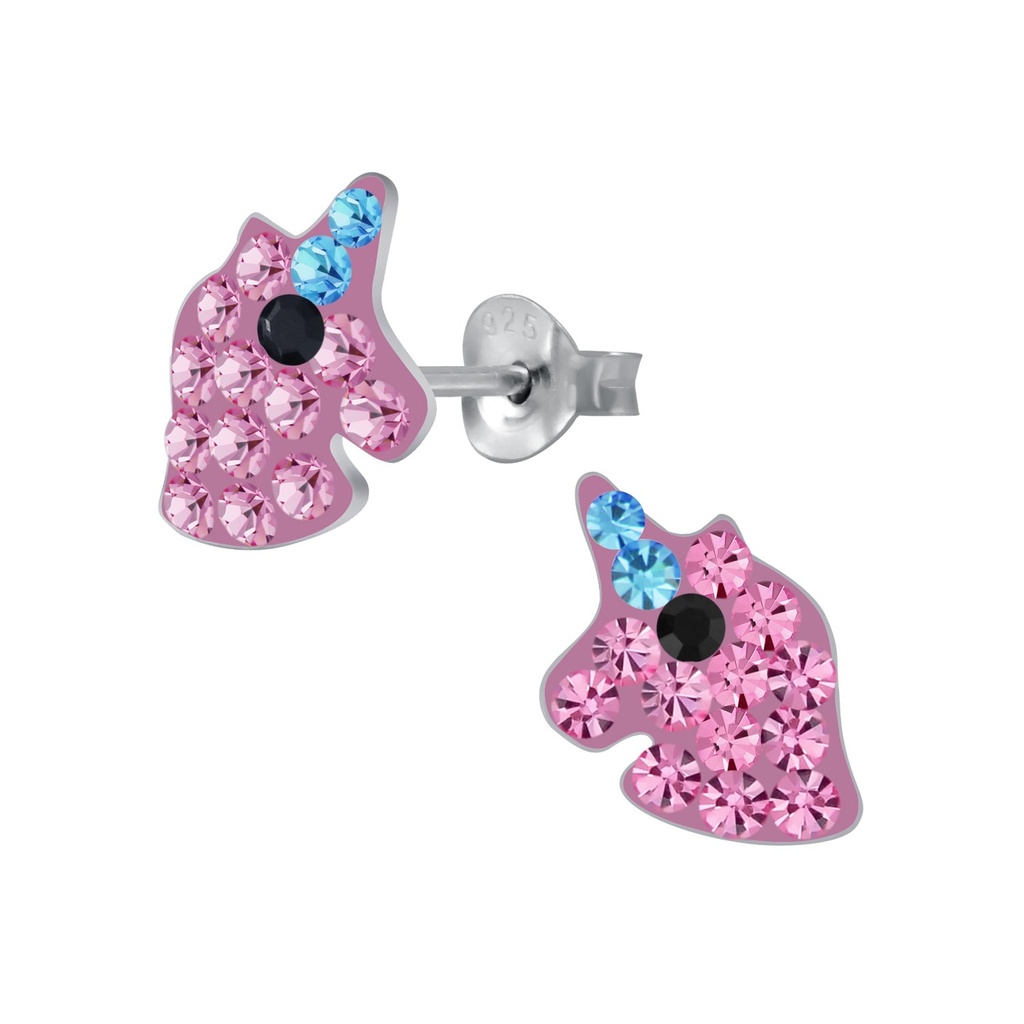 Silver Unicorn Crystal Stud Earrings