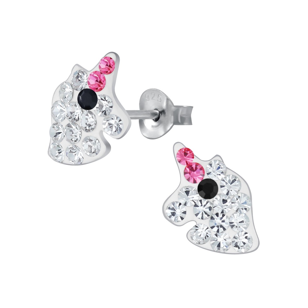 Silver Unicorn Crystal Stud Earrings