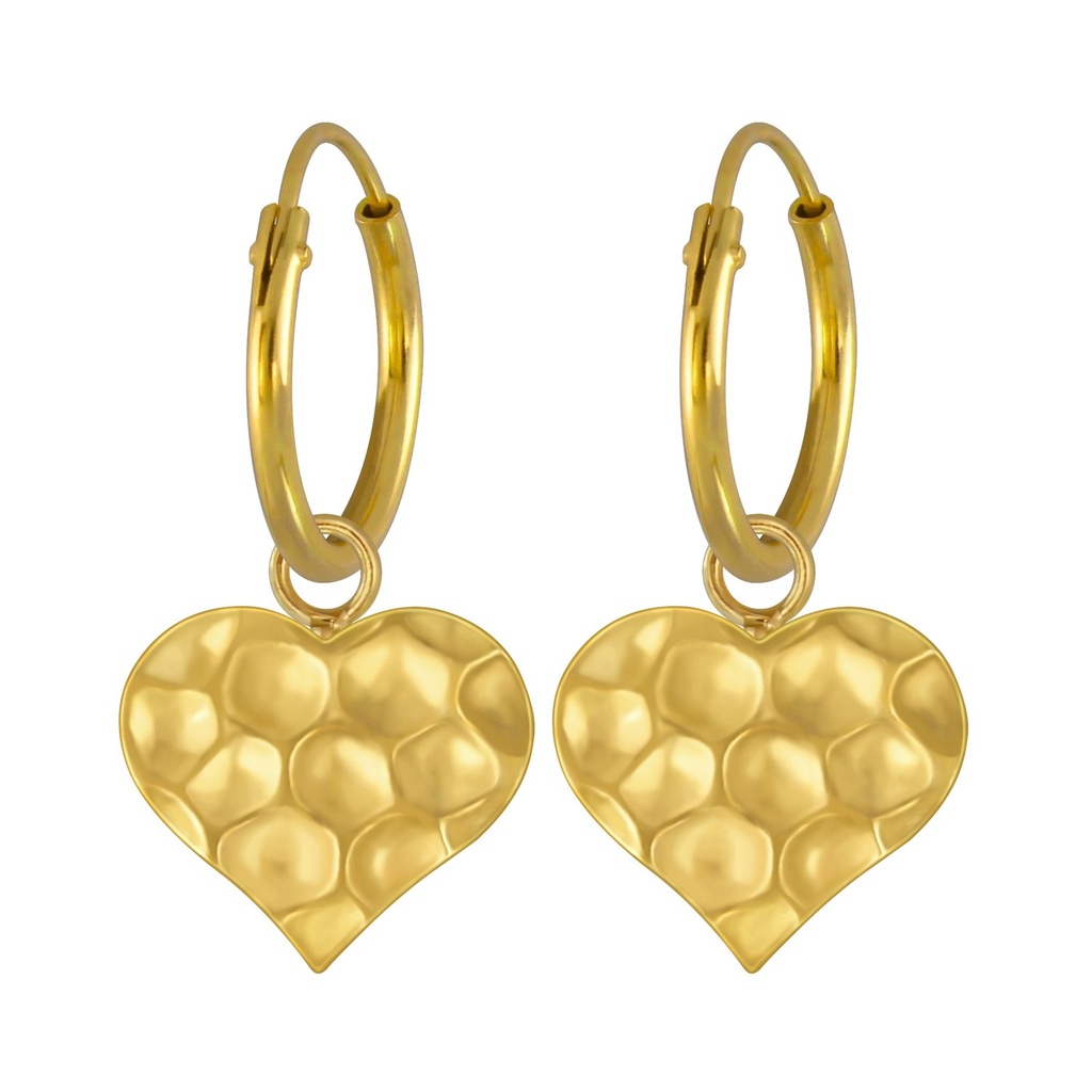Silver Heart Charm Hoop Earrings
