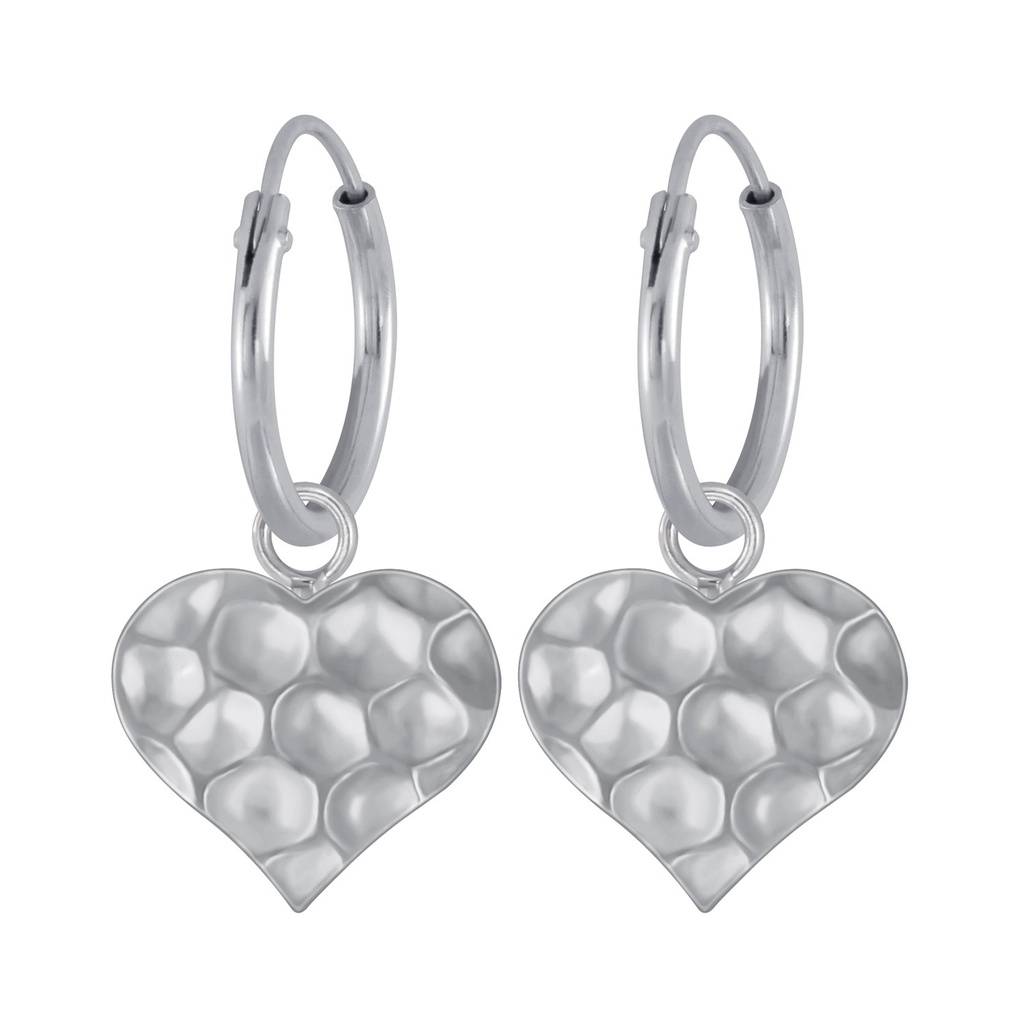 Silver Heart Charm Hoop Earrings