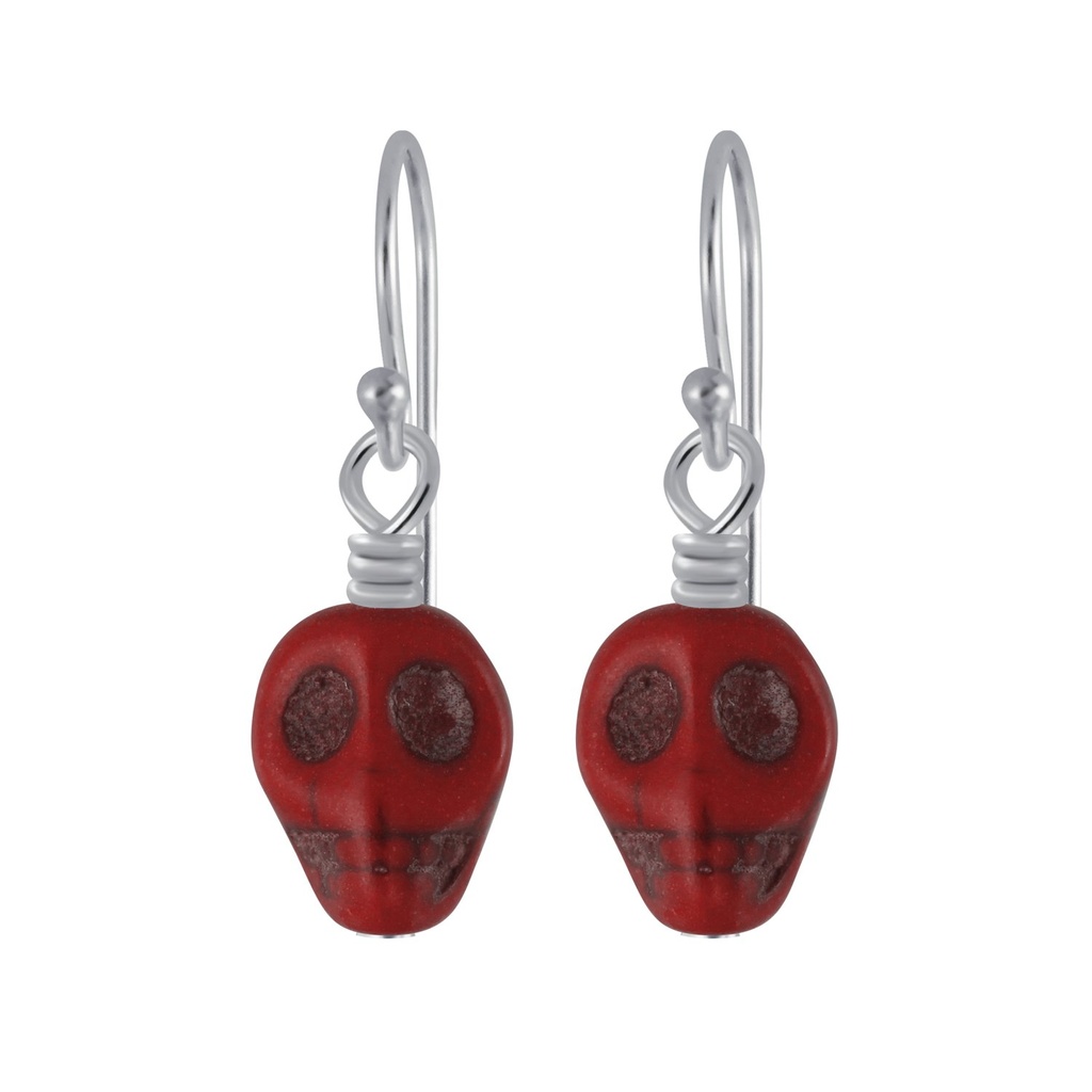 Silver Handmade Skull Bead Earrings