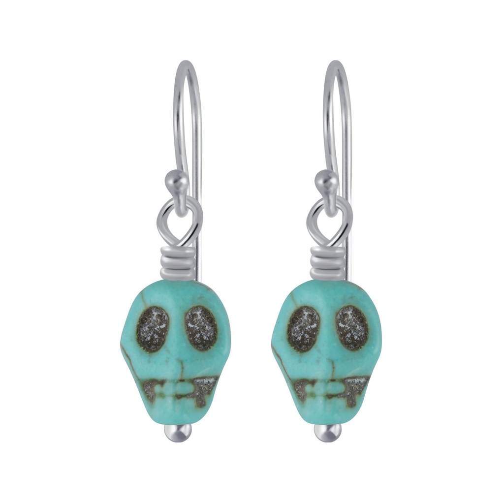 [10005801] Silver Handmade Skull Bead Earrings