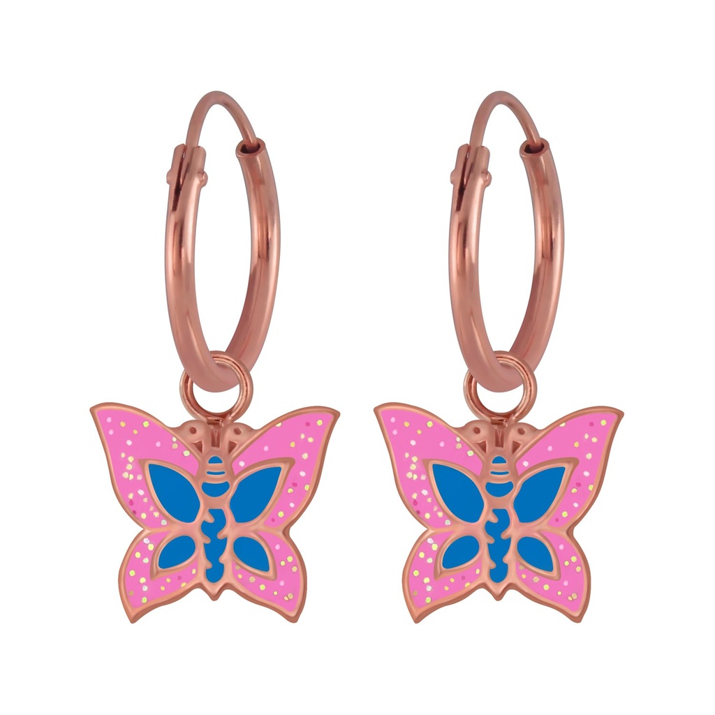 Silver Butterfly Charm Hoop Earrings
