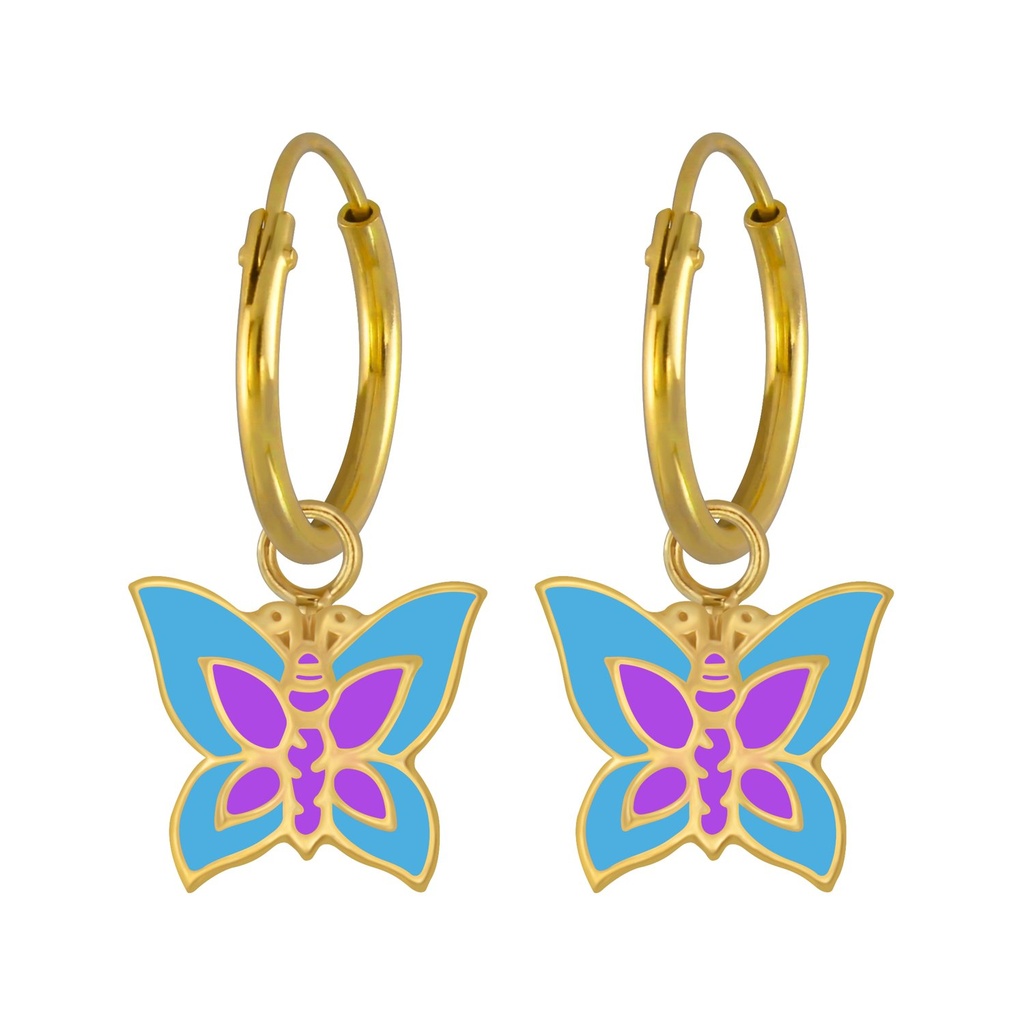 Silver Butterfly Charm Hoop Earrings