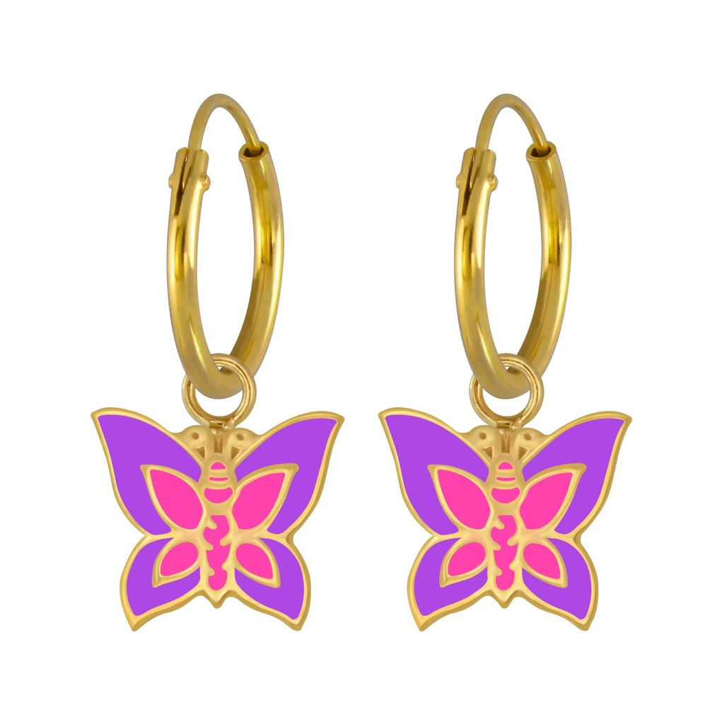 Silver Butterfly Charm Hoop Earrings