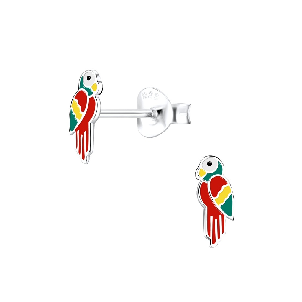 Silver Parrot Stud Earrings