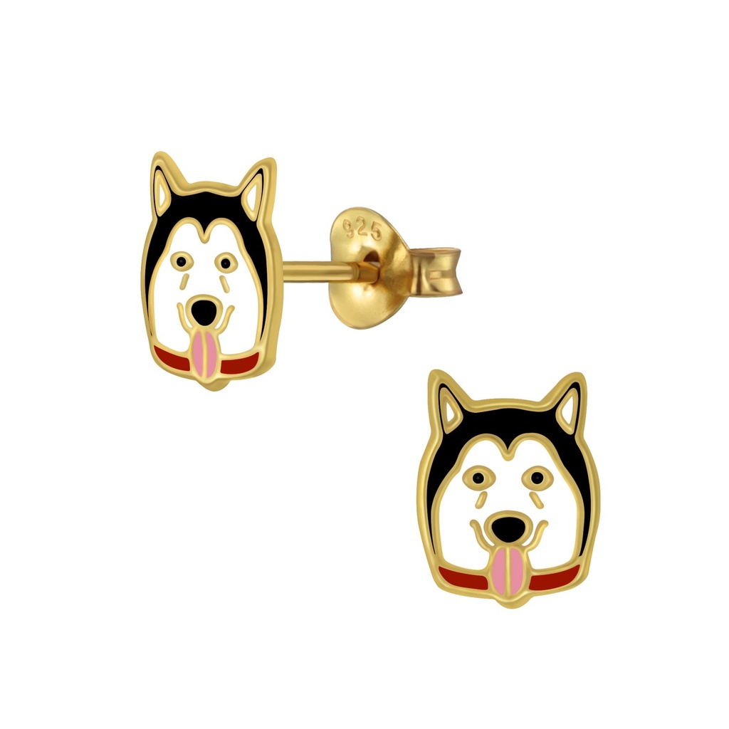 Puces d'oreilles chien husky en argent