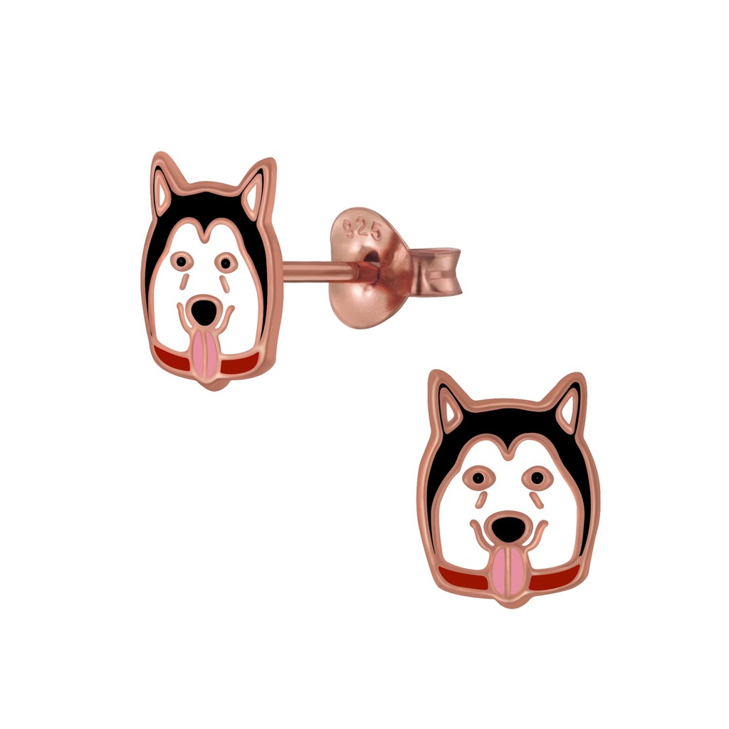 Puces d'oreilles chien husky en argent