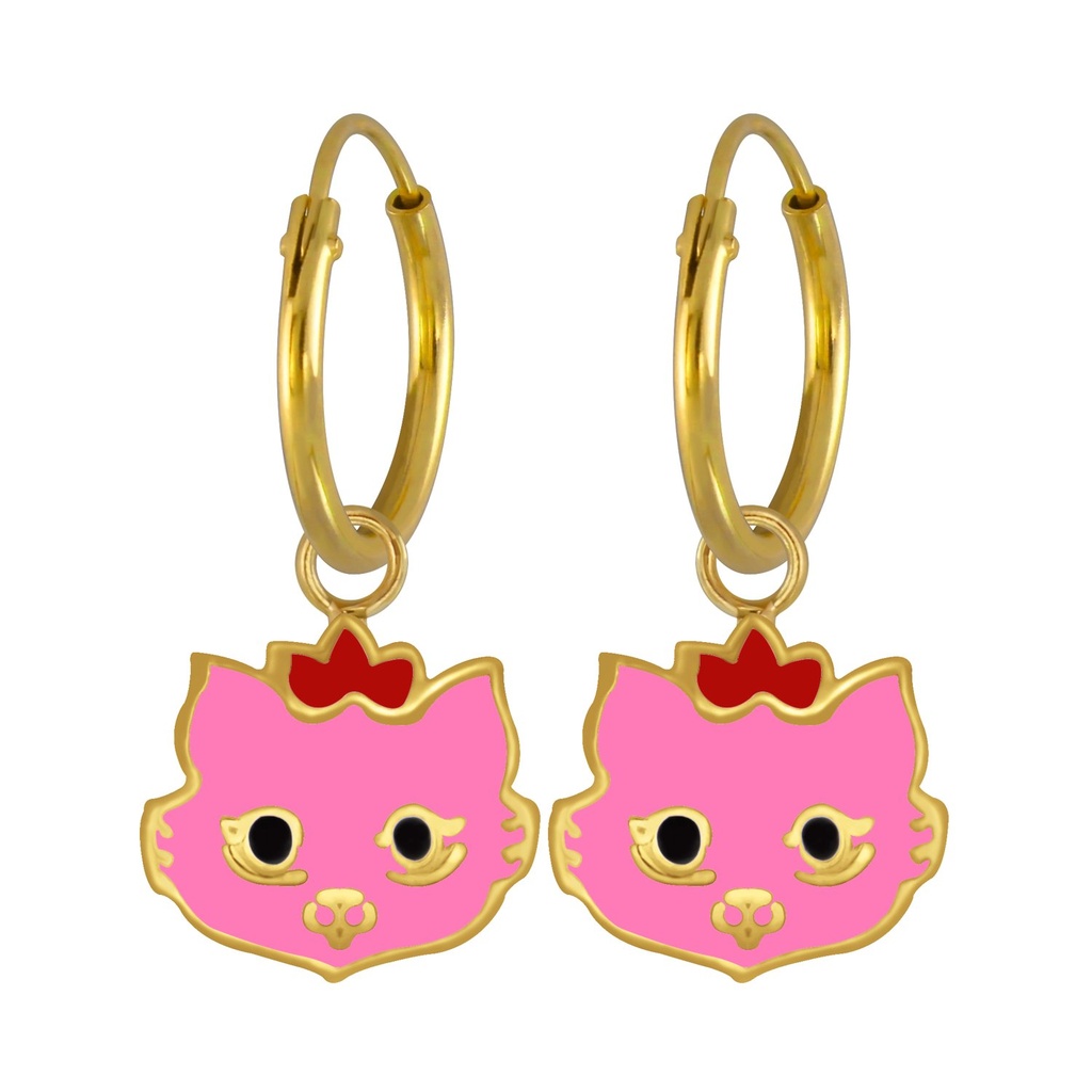 [10005315] Créole breloque boucles d'oreilles chat en argent