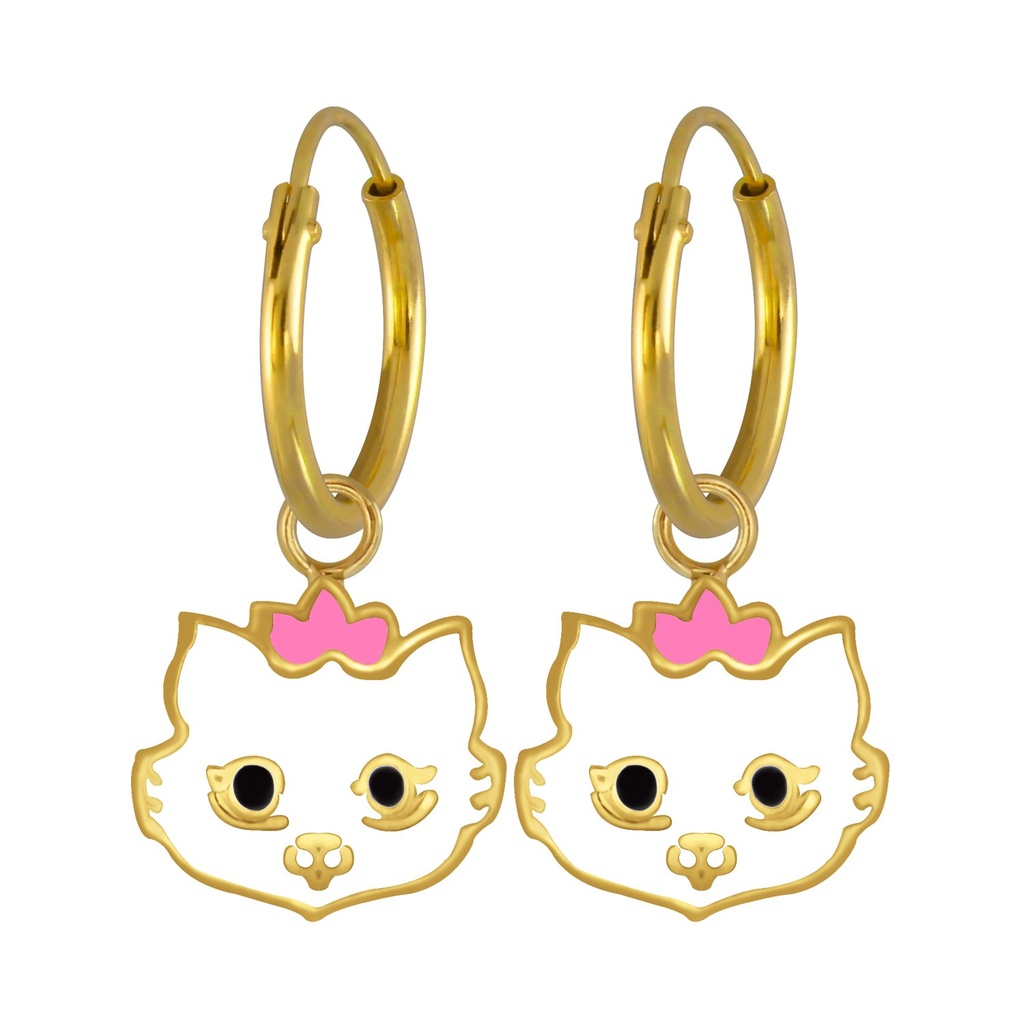 Créole breloque boucles d'oreilles chat en argent