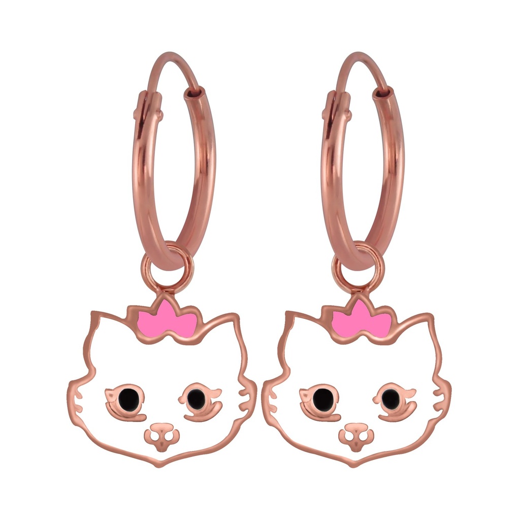 Créole breloque boucles d'oreilles chat en argent