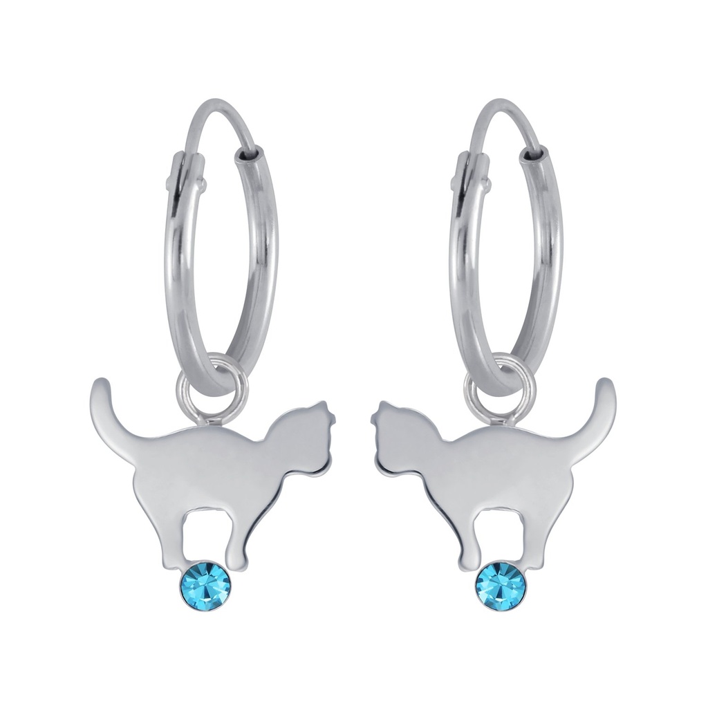 Créole breloque boucles d'oreilles chat en argent