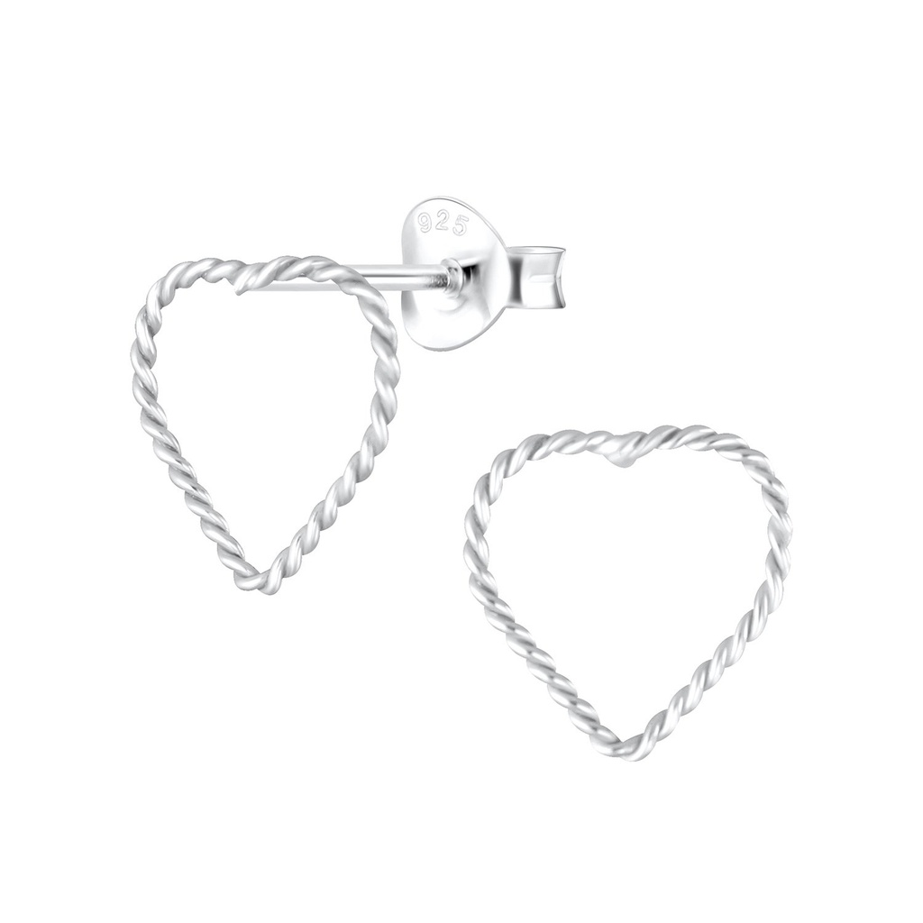 Silver Heart Twist Stud Earrings