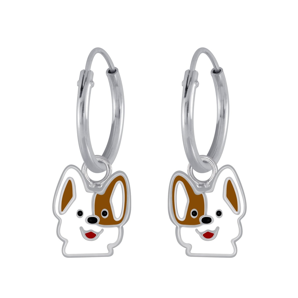 Silver Dog Charm Hoop Earrings