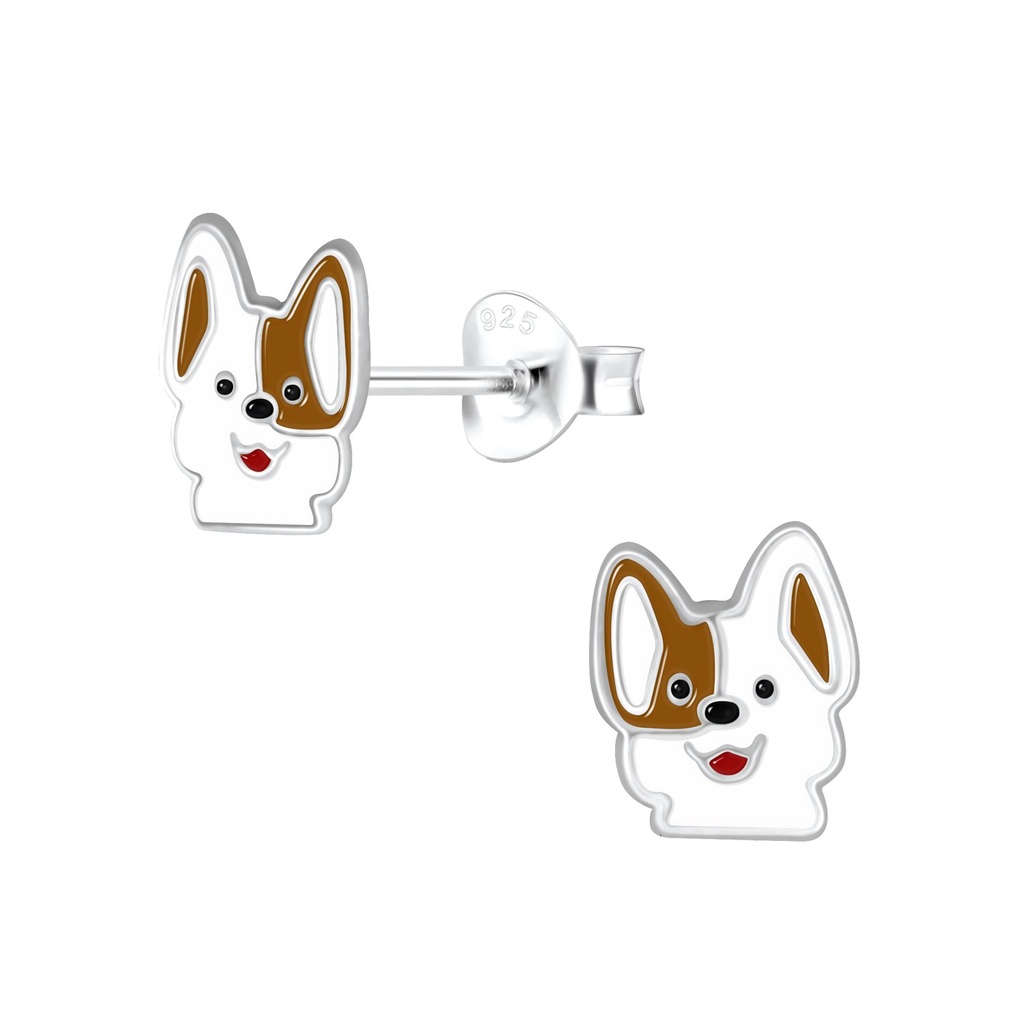 Silver Dog Stud Earrings