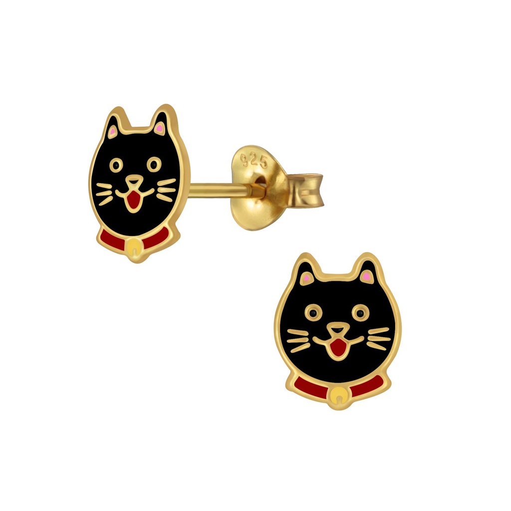 Silver Cat Stud Earrings