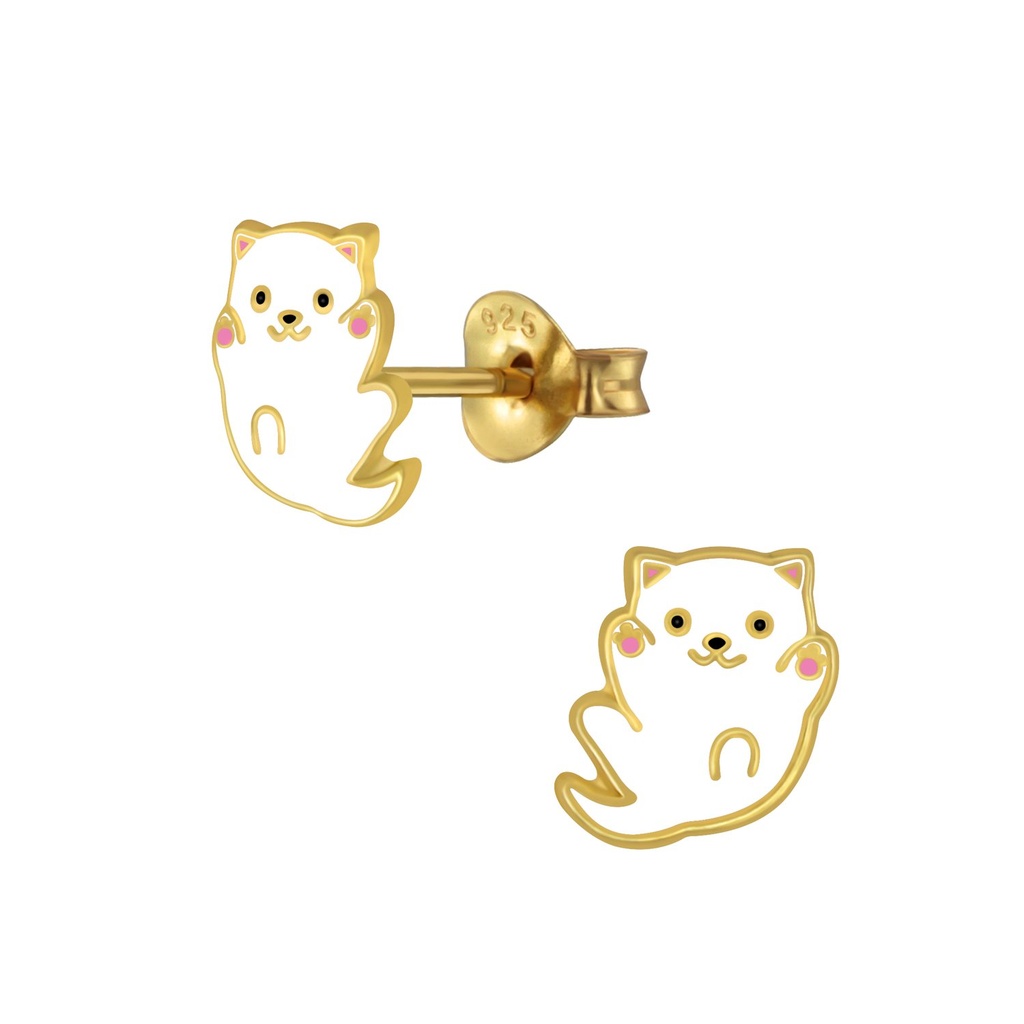 [10005544] Silver Cat Stud Earrings