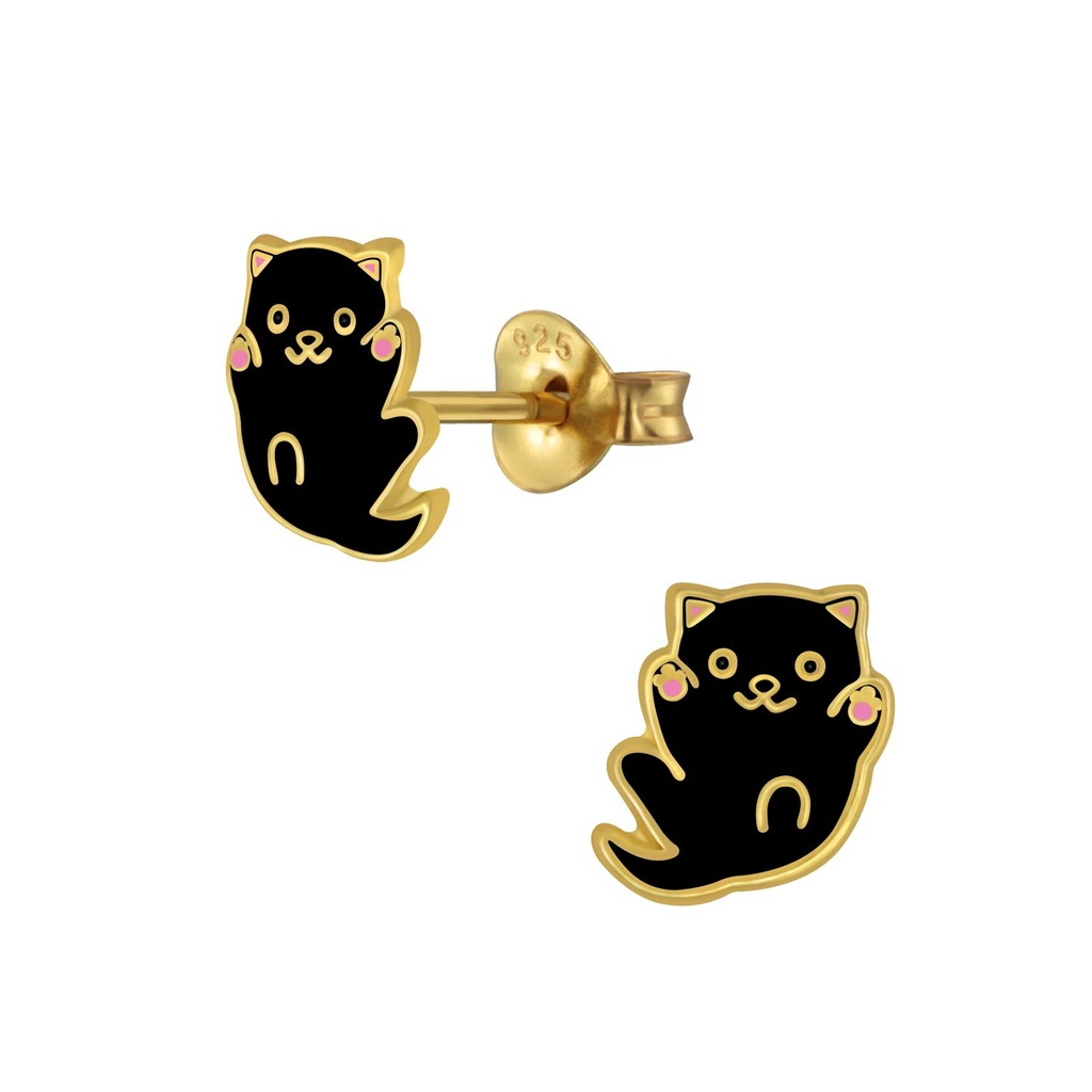 [10005543] Silver Cat Stud Earrings