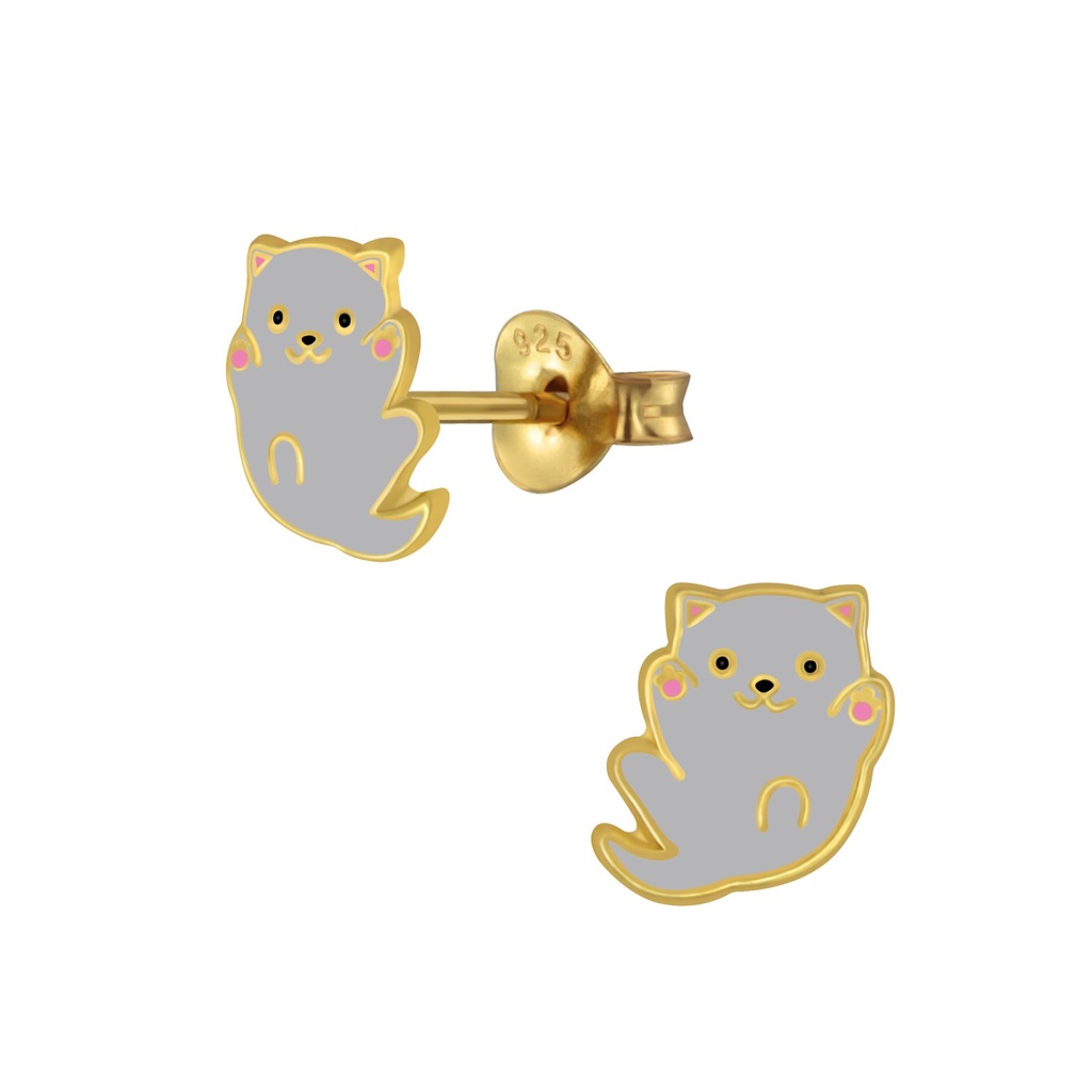 Silver Cat Stud Earrings