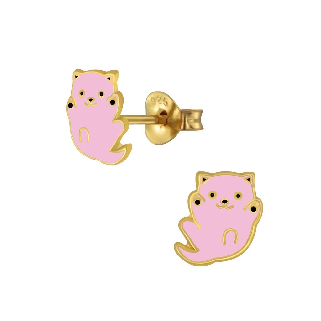 Silver Cat Stud Earrings