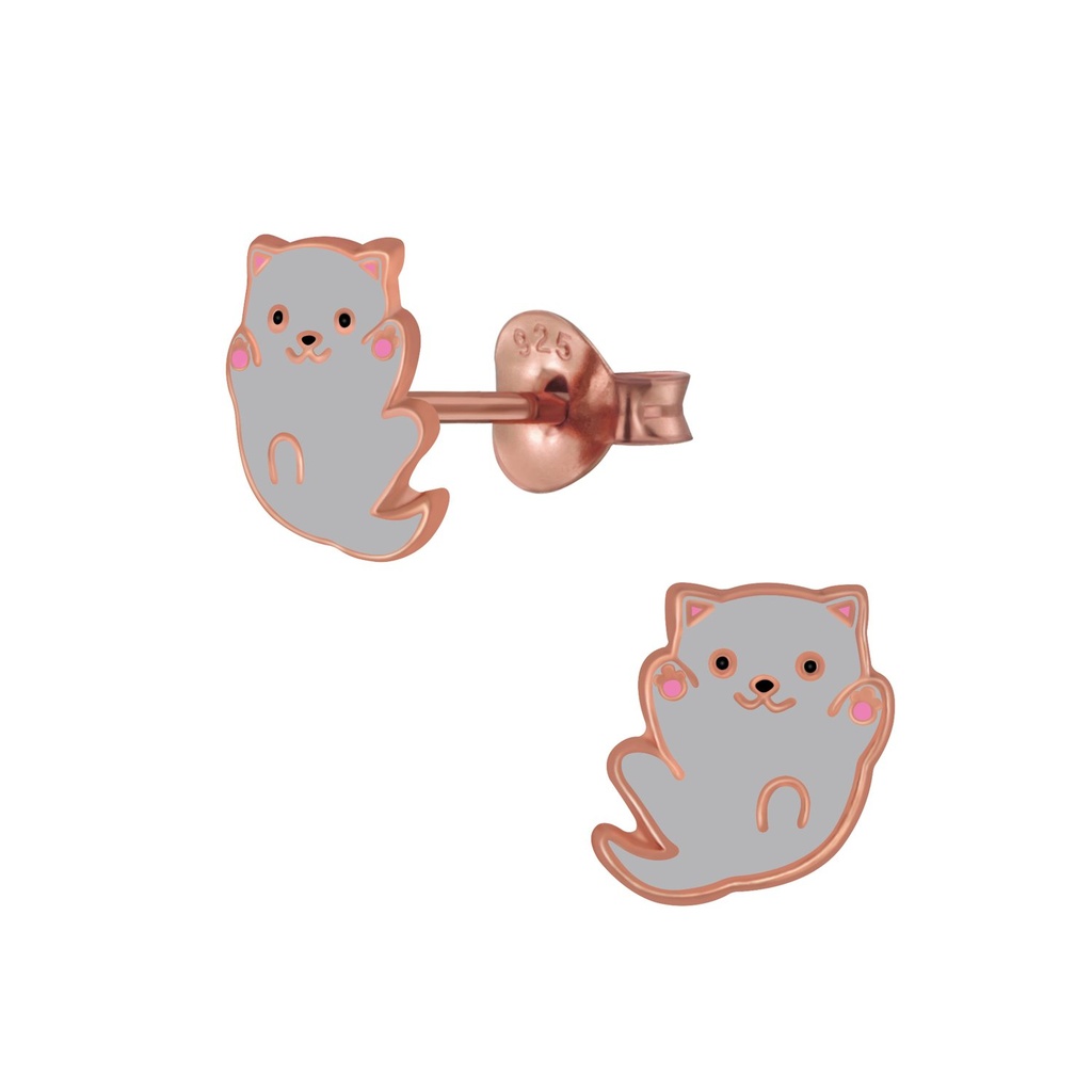 Silver Cat Stud Earrings