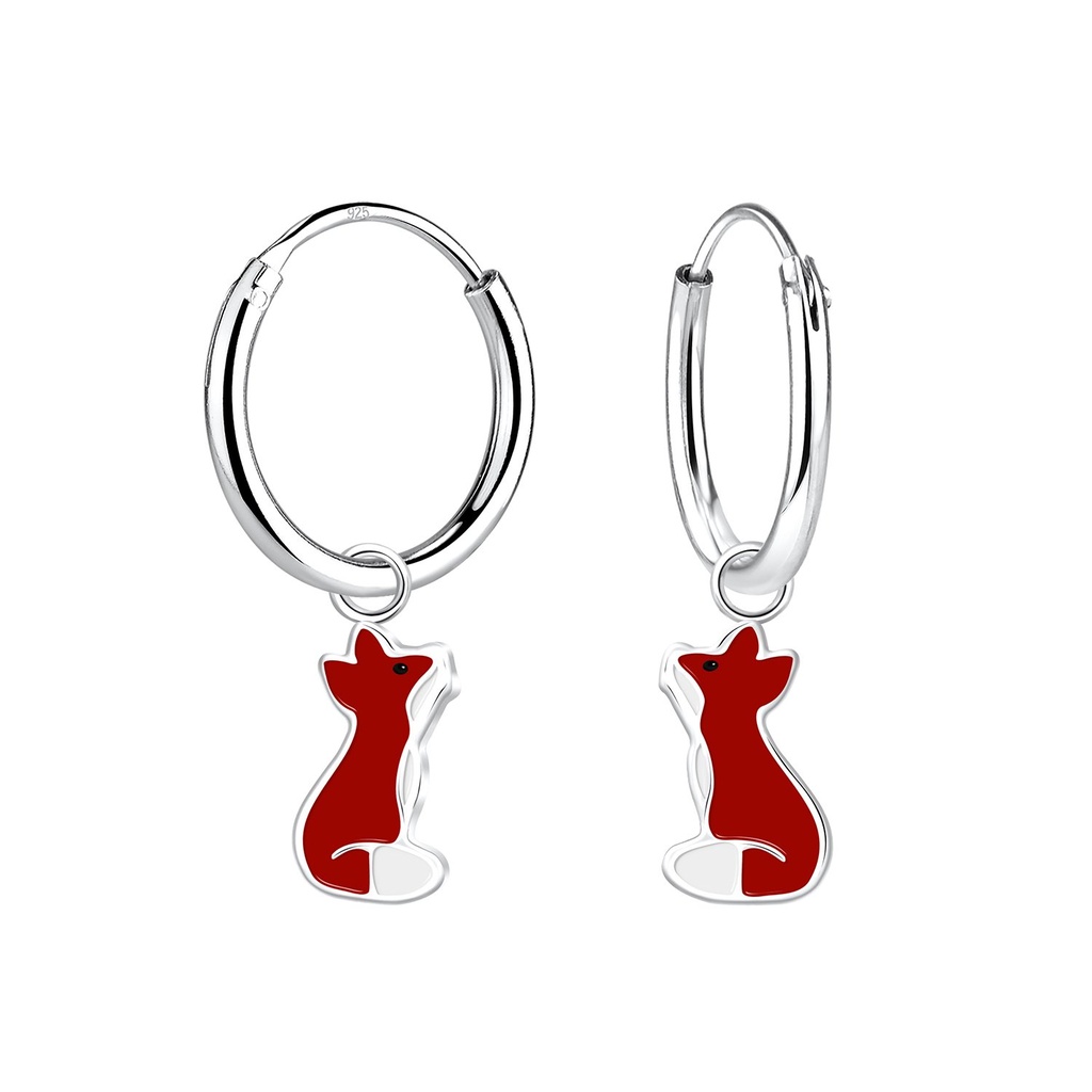Silver Fox Charm Hoop Earrings