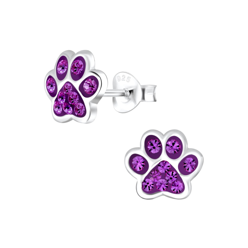 Puces d'oreilles empreinte de patte en argent