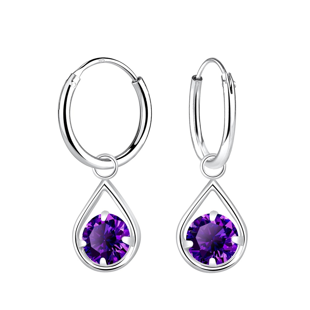 Silver Tear Drop Charm Hoop Earring