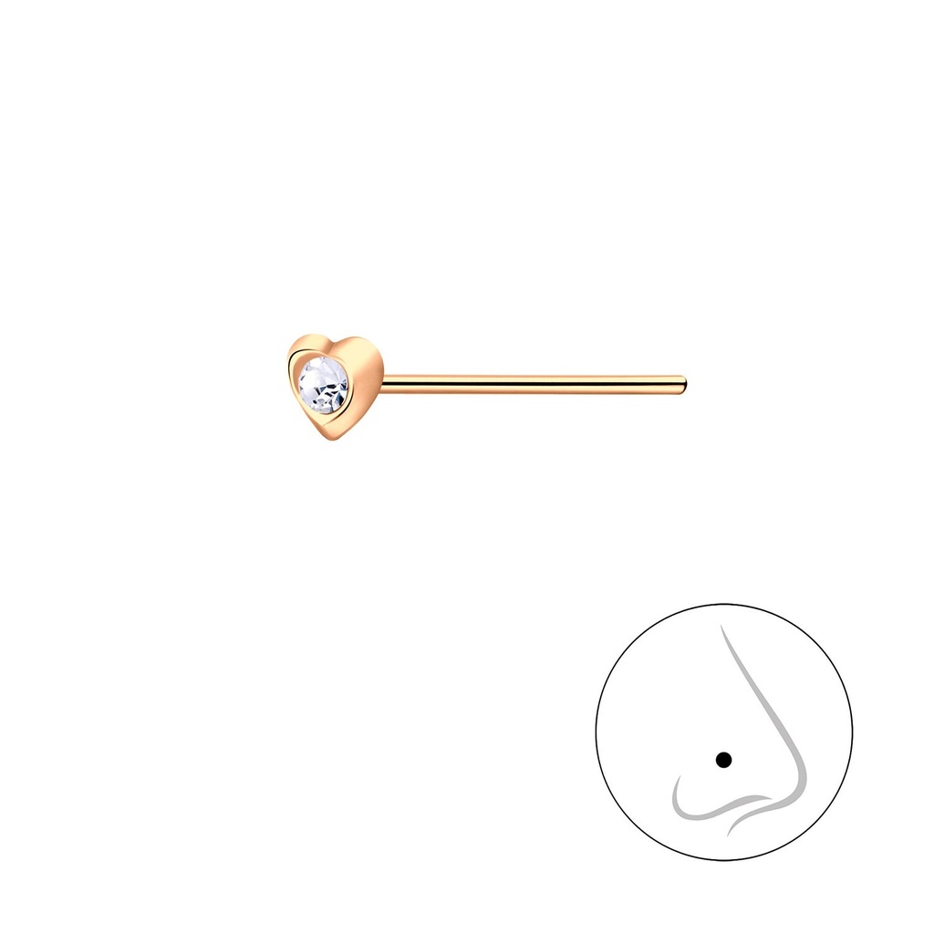 Silver Heart Crystal Nose Stud