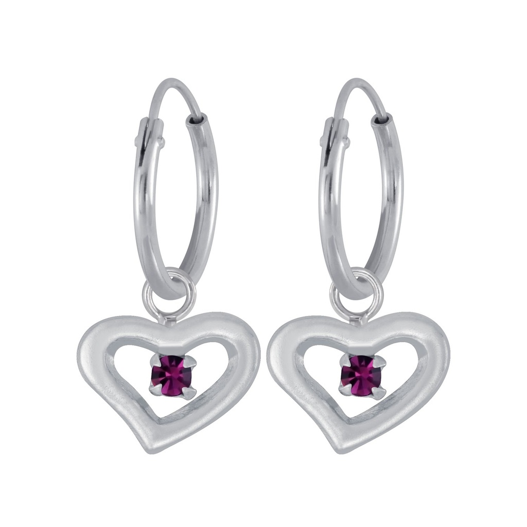Silver Heart Charm Hoop Earrings