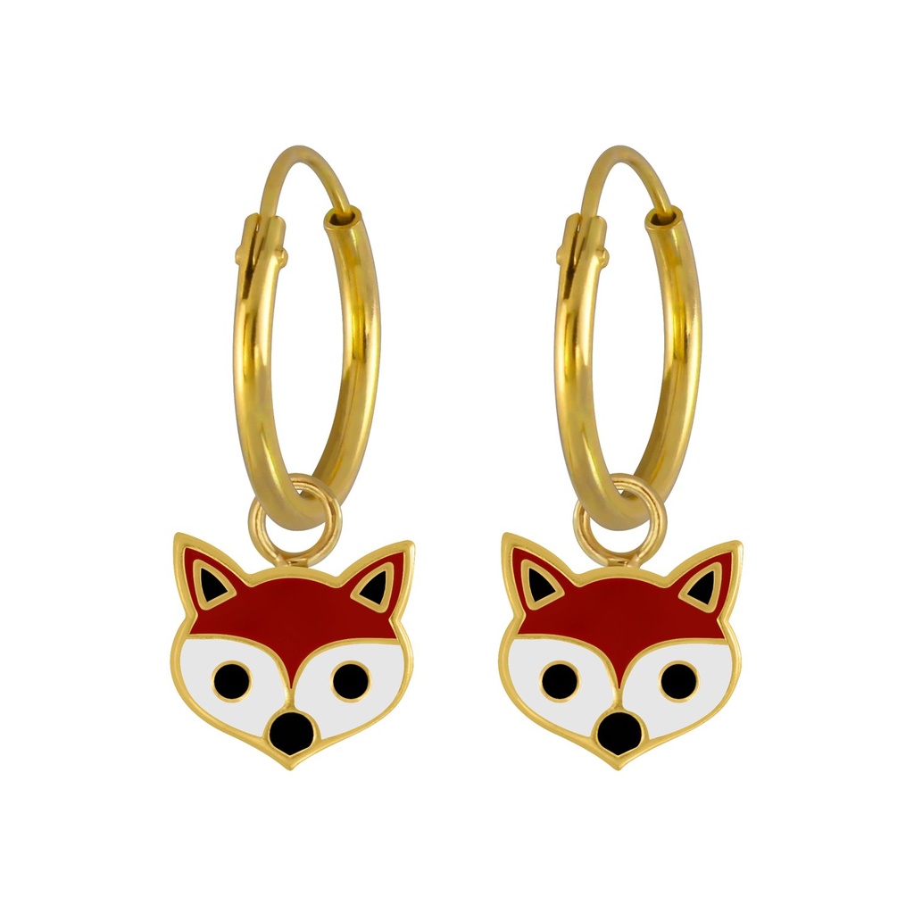 Silver Fox Charm Hoop Earrings