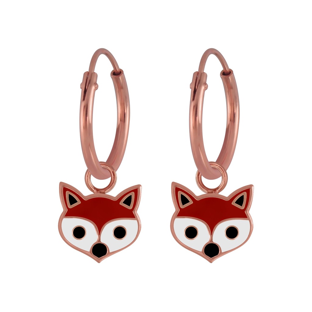 Créole breloque boucles d'oreilles renard en argent