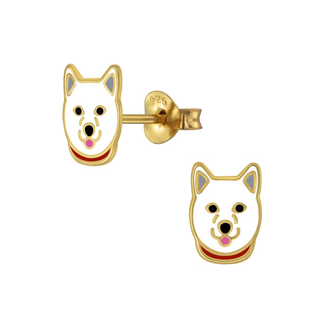 Puces d'oreilles chien husky en argent