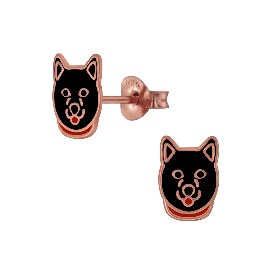 Silver Husky Dog Stud Earrings